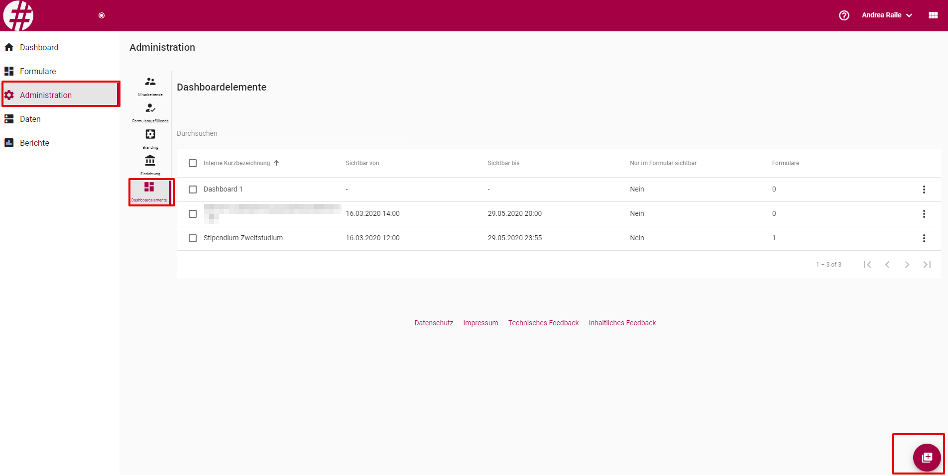 allgemeine einstellungen dashboardelement anlage