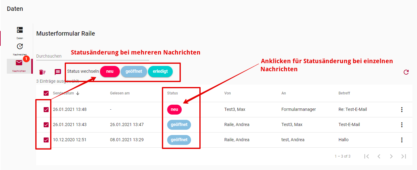 daten nachrichten status