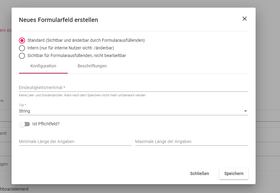 formular erstellen feld neuanlage