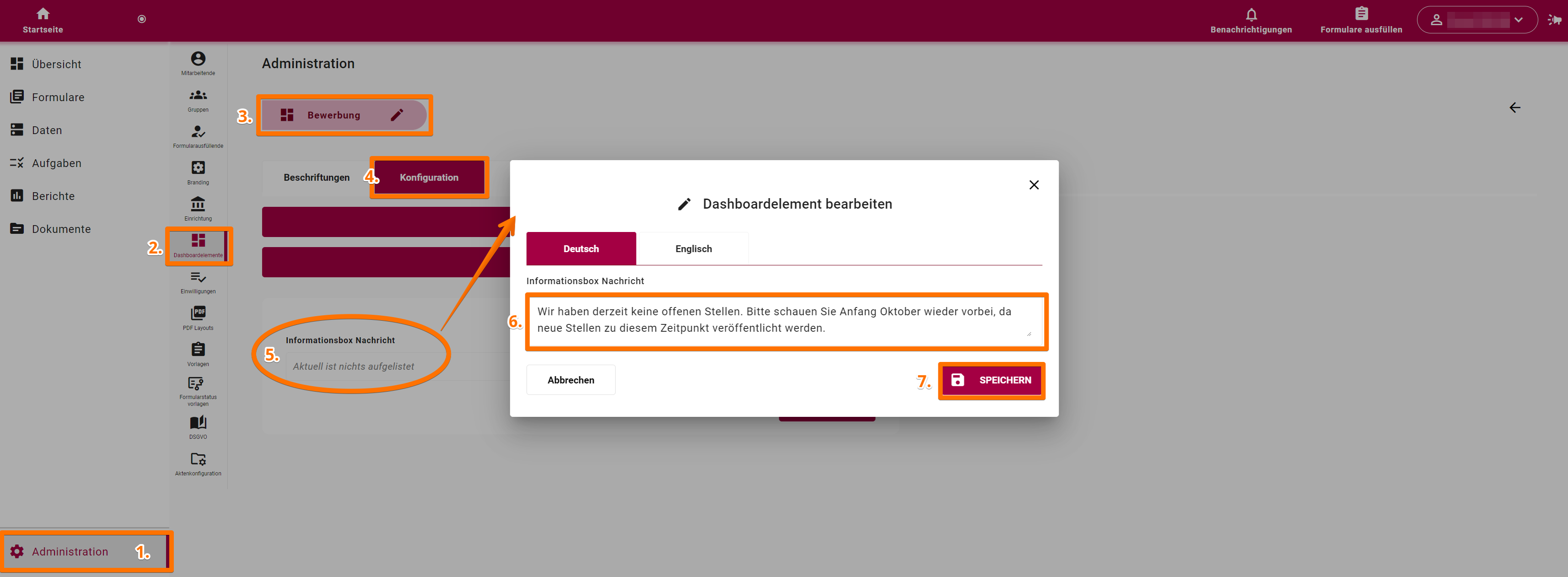 Screenshot der zeigt, wie man die Informationsbox bearbeiten kann