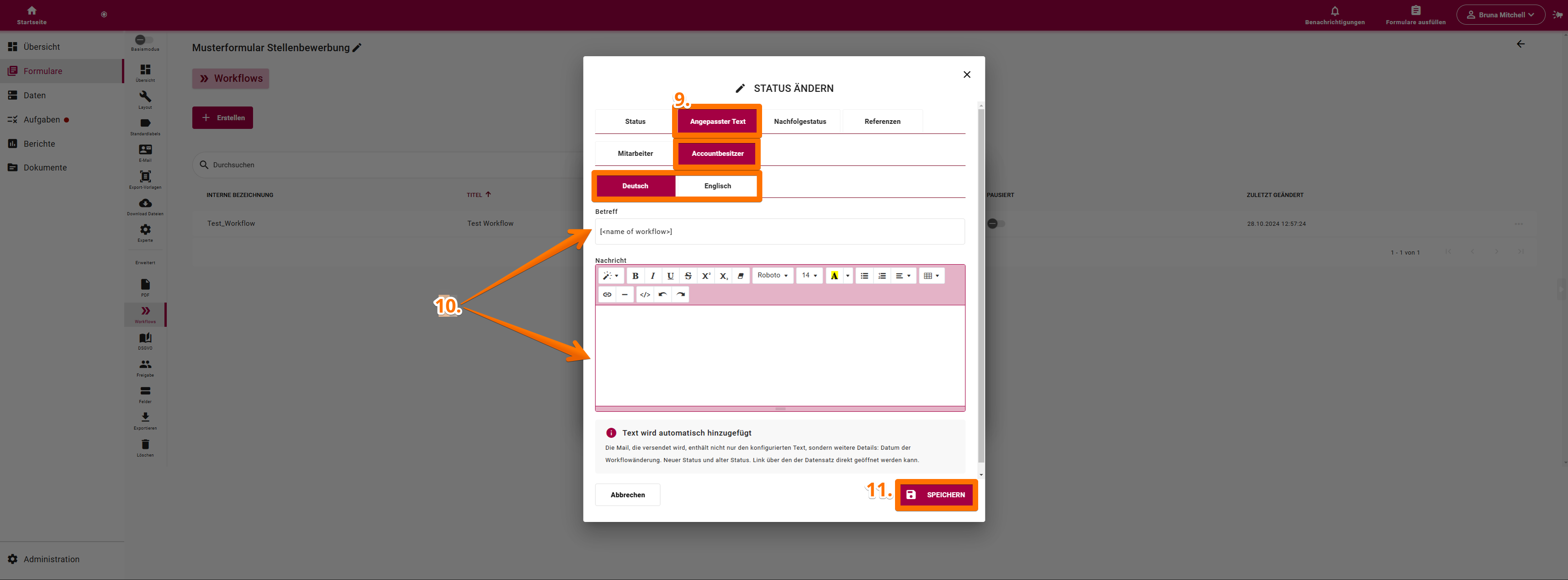 Benachrichtung über den Worflow-Status an Formularausfüller/Bewerber - Teil 2