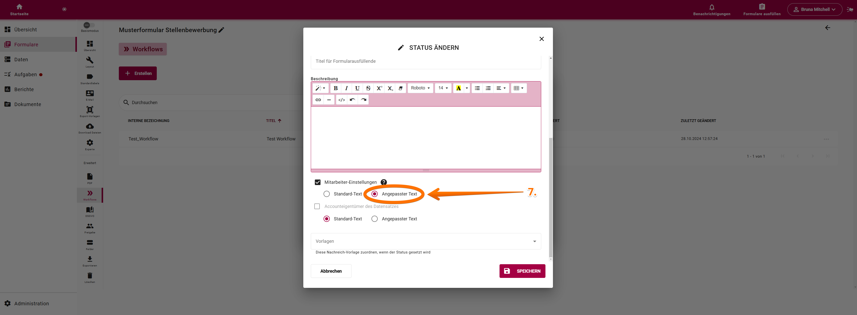 Benachrichtung über den Worflow-Status an Mitarbeiter