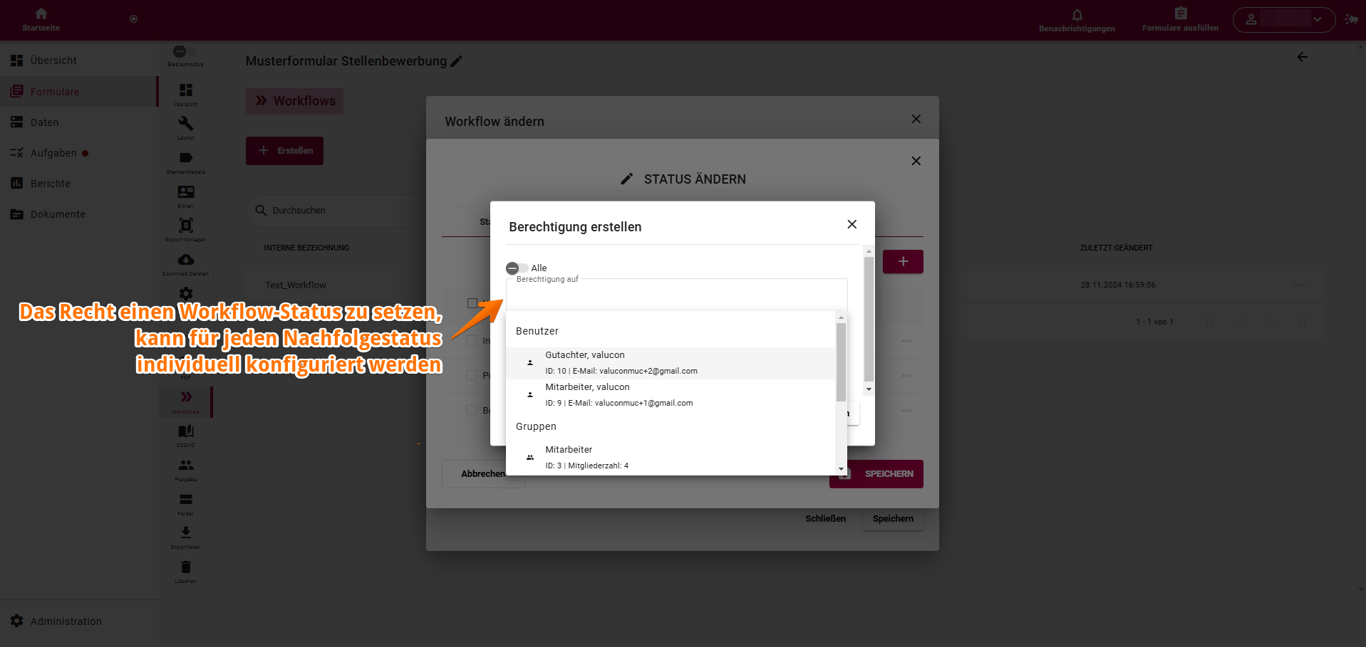 Workflow- Status Berechtigungen